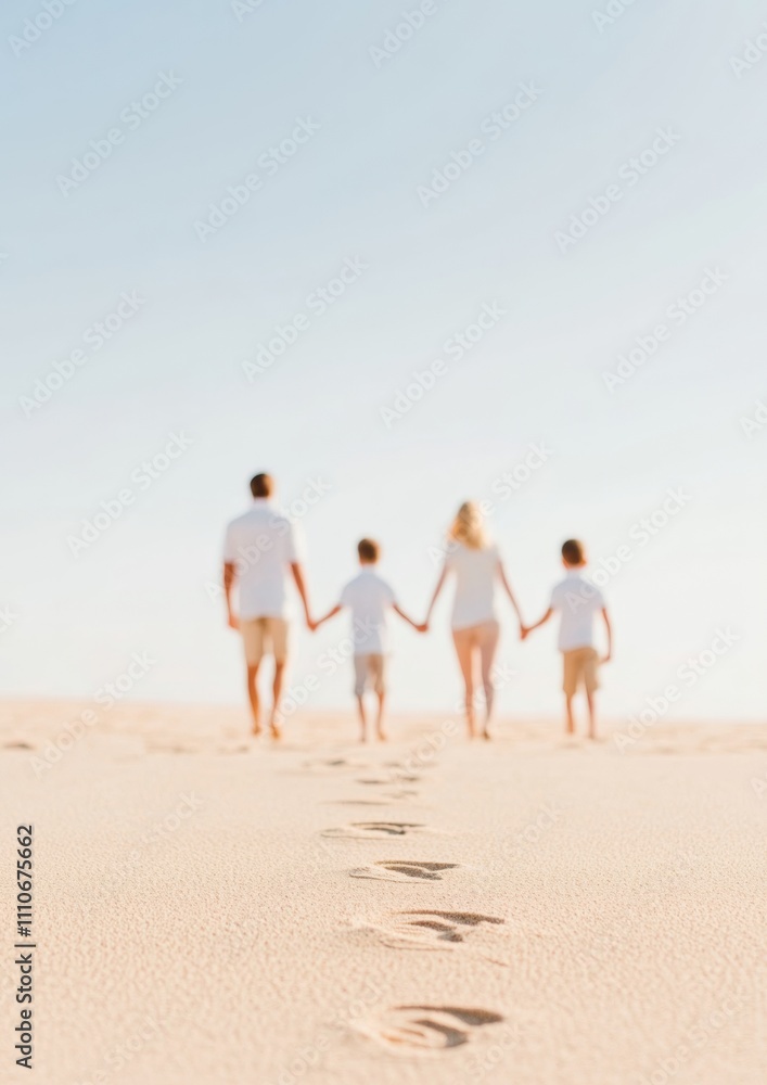 Golden Hour Family Walk on Sandy Beach Cherished Moments and Togetherness Golden Hour Family Walk on Sandy Beach Cherished Moments and Togetherness
