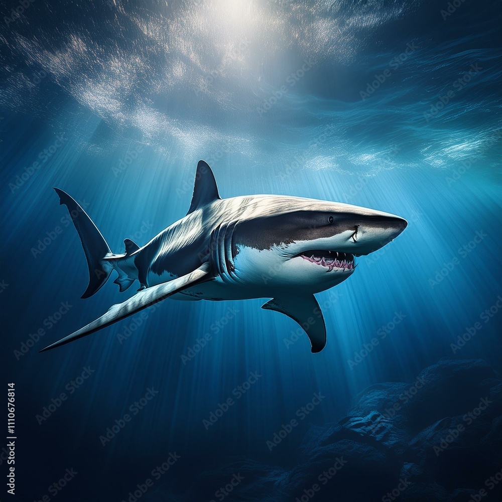 Fototapeta premium shark swimming silently through the depths, with a sense of power