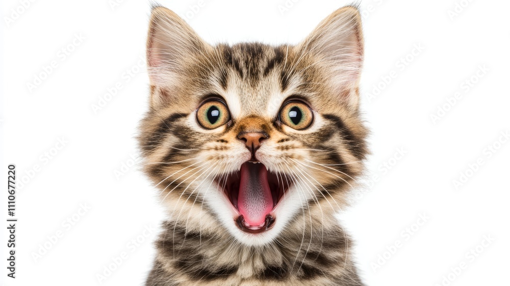 A playful kitten with wide eyes and an open mouth, expressing excitement or curiosity. A playful kitten with wide eyes and an open mouth, expressing excitement or curiosity.
