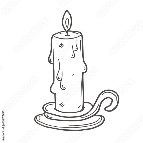 Candle Holder vector illustration. Vintage Candlestick. Old candleholder for painted by black inks in etching style.