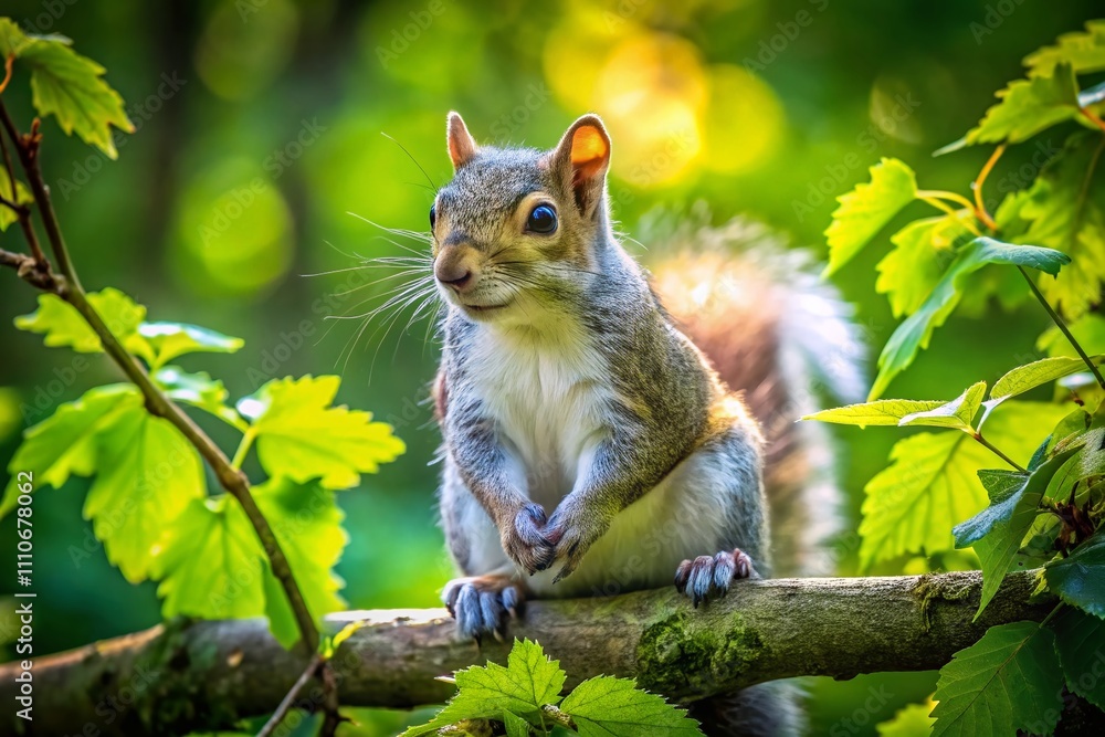 Curious Grey Squirrel Examining Its Surroundings in a Lush Forest Setting Captured Using the Rule of Thirds Technique for a Striking Visual Appeal Curious Grey Squirrel Examining Its Surroundings in a Lush Forest Setting Captured Using the Rule of Thirds Technique for a Striking Visual Appeal