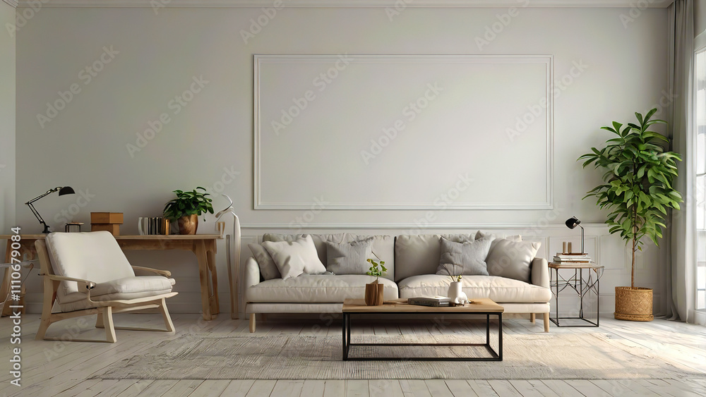 Obraz premium Wall design living room interior with sofa
