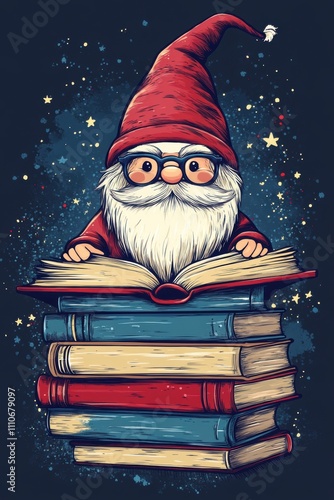 Cute gnome reading books for holiday decoration