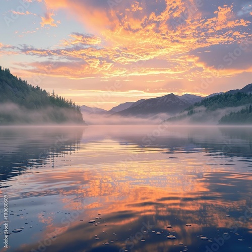 Wallpaper Mural Plastic laminate over a scenic lake during sunrise, natural beauty, serene landscape, early morning, water reflection Torontodigital.ca