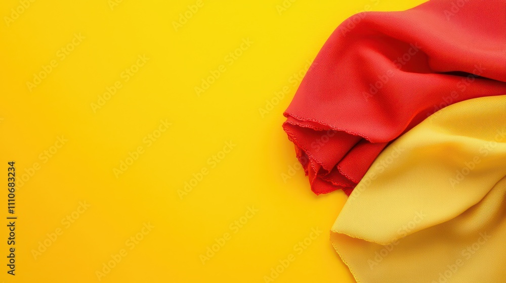 Colorful Red and Yellow Fabric Textiles on Vibrant Yellow Background Colorful Red and Yellow Fabric Textiles on Vibrant Yellow Background