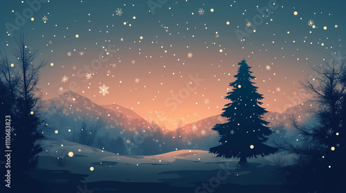 New Year wallpaper with Christmas tree snowflakes background warm and festive atmosphere, Artwork, modern digital design with minimalist elements. Ai generated images.