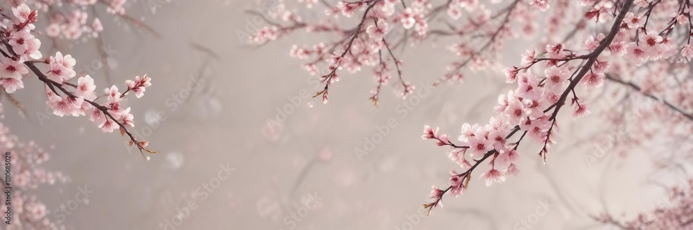 Dainty cherry blossoms and sakura branches in a delicate pattern, pink, spring Dainty cherry blossoms and sakura branches in a delicate pattern, pink, spring