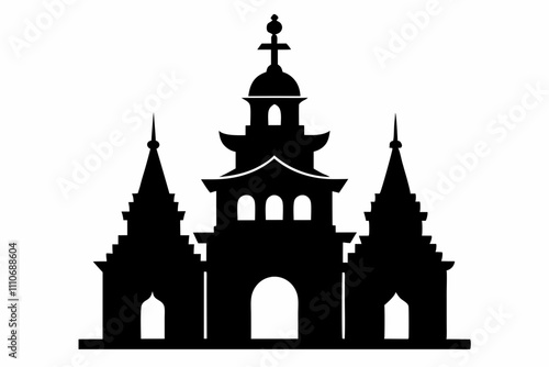 Pagoda and temple silhouette - Illustration ,black and white silhouette of a temple, Hindu spiritual temple | vector silhouette illustration on white background