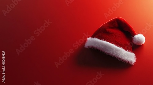 Santa hat on red background. Festive Christmas image.