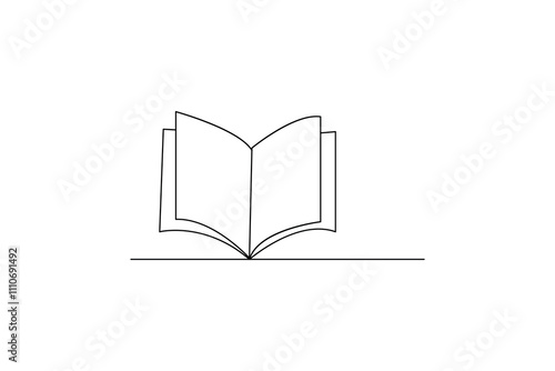 Book one line drawing of minimalist vector icon with black and white background
