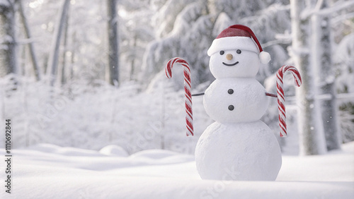 Smiling snowman waring Santa hat 
