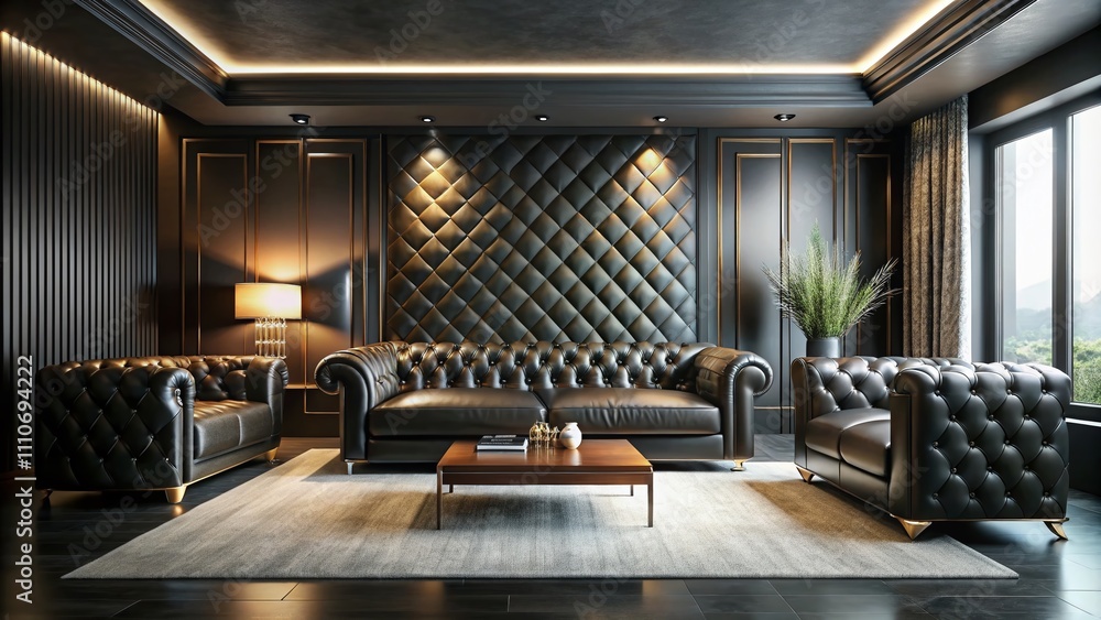 Elegant Long Exposure of Black Dark Leather Wall and Floor Interior, Showcasing Depth and Textures with a Dramatic Atmosphere for Modern Design Spaces Elegant Long Exposure of Black Dark Leather Wall and Floor Interior, Showcasing Depth and Textures with a Dramatic Atmosphere for Modern Design Spaces