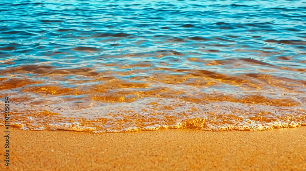 Calm Ocean Waves Gently Lapping Against Golden Sandy Beach Shore Calm Ocean Waves Gently Lapping Against Golden Sandy Beach Shore