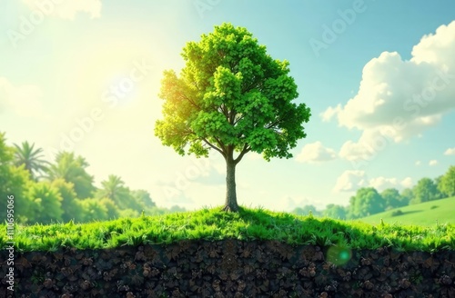 Reduce CO2 emissions and carbon footprint to limit global warming and climate change. Sustainable development and green business based on renewable energy, electric transport, offset by planting tree photo