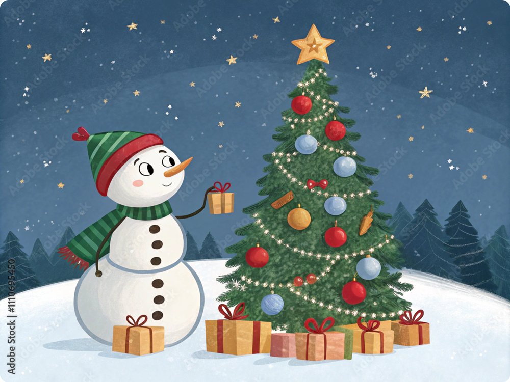 Adorable Snowman Delivering Christmas Gifts to Adorable Snowman Delivering Christmas Gifts to