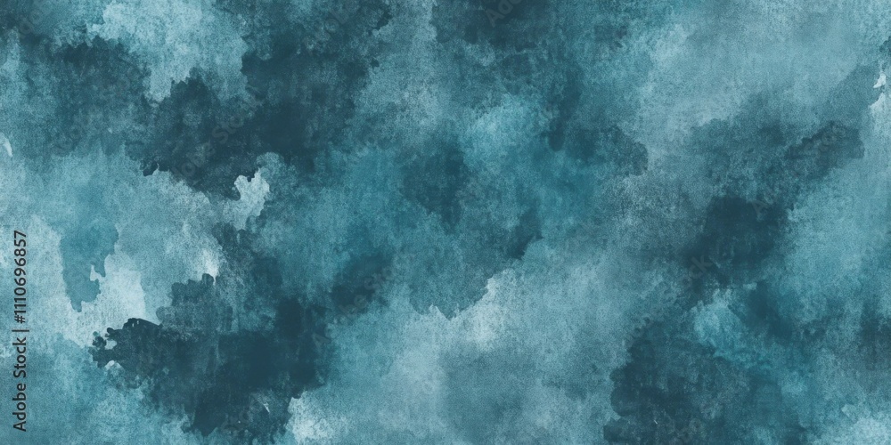 Abstract teal watercolor background with a dark blue stormy sky, seamless texture for design.