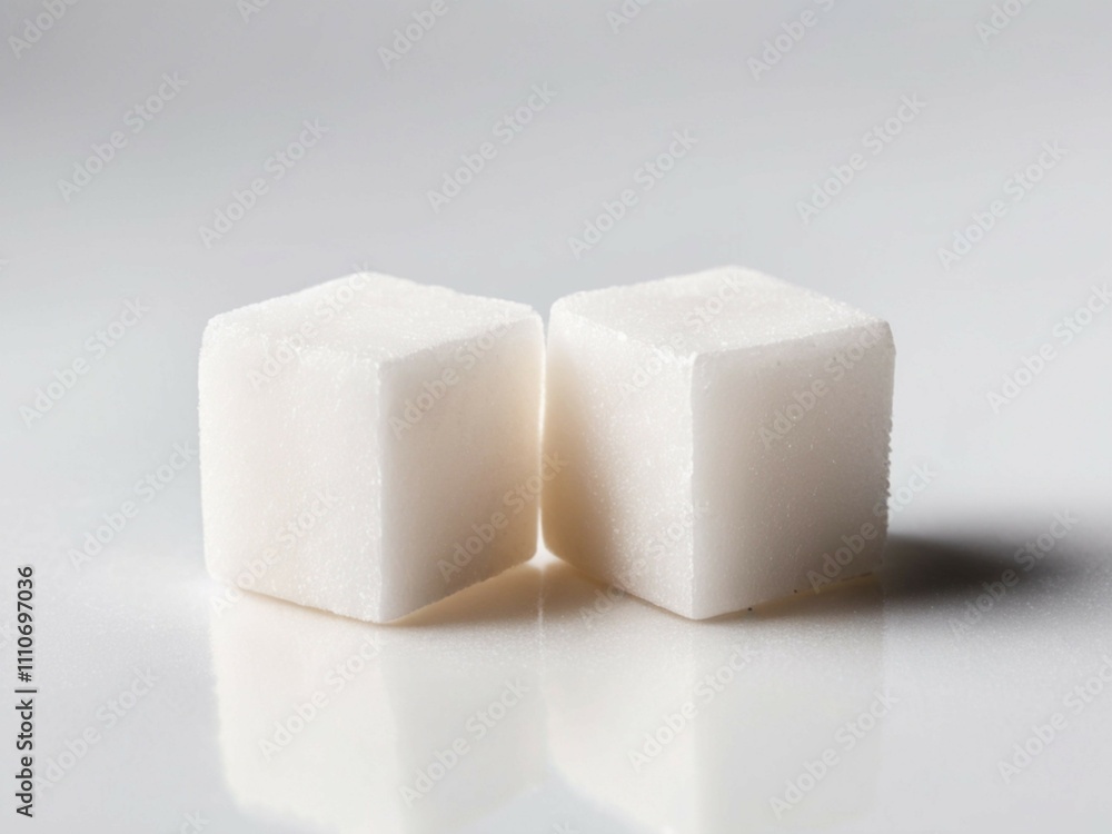 Close picture of three white sugar cubes isolated on white background Close picture of three white sugar cubes isolated on white background