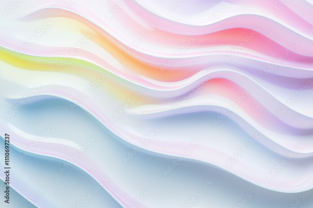 Fototapeta premium Iridescent pastel rainbow background with holographic foil abstract wavy texture.