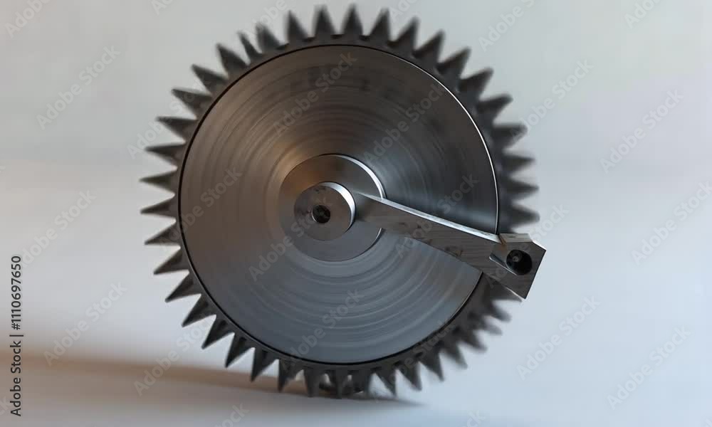 A metallic circular saw blade with sharp teeth, designed for cutting materials. A metallic circular saw blade with sharp teeth, designed for cutting materials.