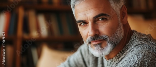 A thoughtful older man with a distinguished beard in a cozy setting.