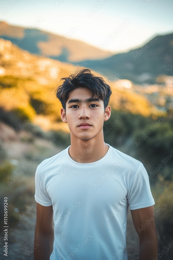 Young man standing confidently in a beautiful outdoor setting. Young man standing confidently in a beautiful outdoor setting.