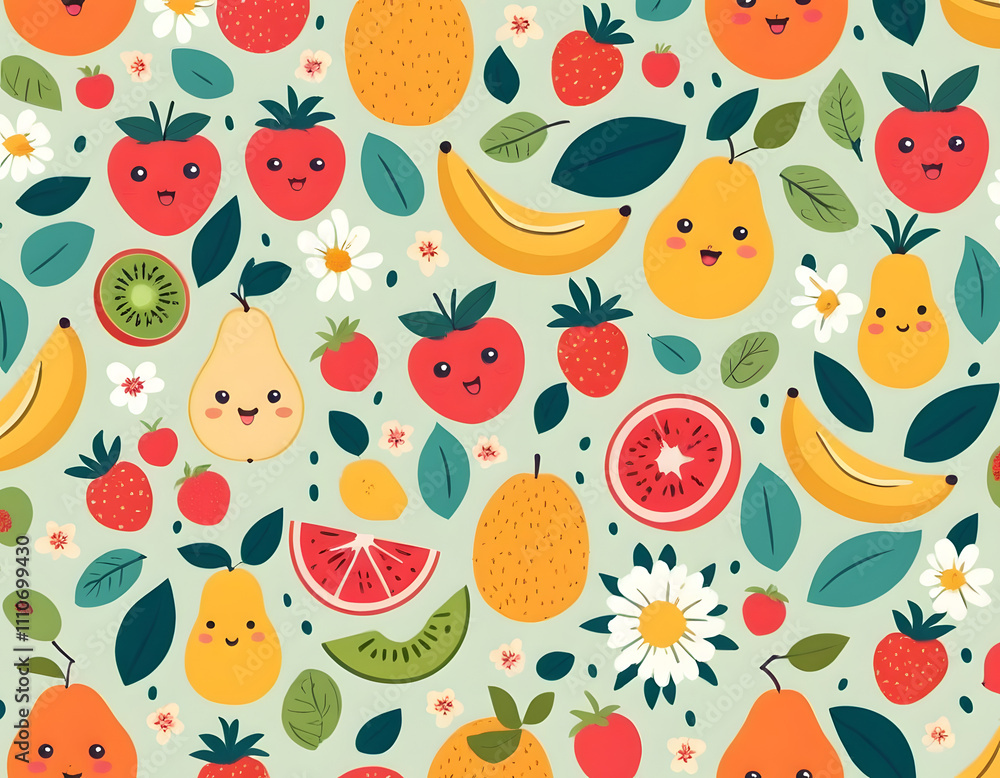 Happy fruit and flower pattern Happy fruit and flower pattern