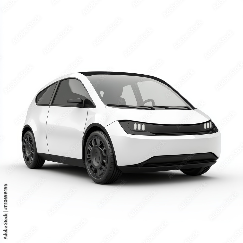 A sleek, modern white electric car with a minimalist design and black accents. A sleek, modern white electric car with a minimalist design and black accents.