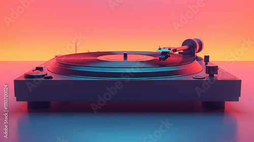 modern turntable with sleek design, featuring vibrant gradient background. record player showcases minimalist aesthetic, perfect for music lovers