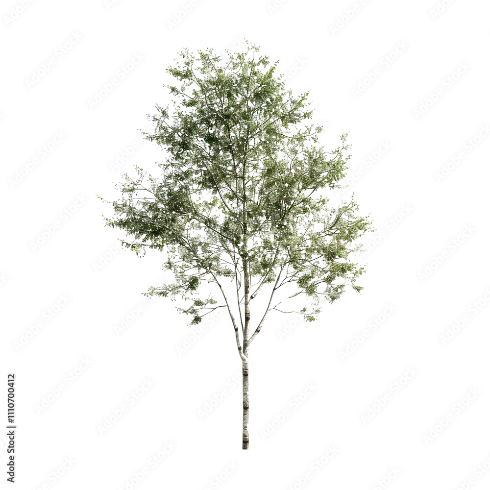 Fototapeta premium A Single Birch Tree Isolated Against a White Background