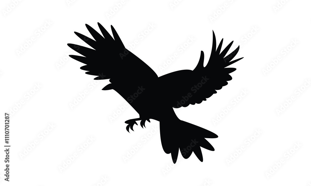 Flying Crow Bird Silhouette Design And Vector Illustration. Flying Crow Bird Silhouette Design And Vector Illustration.