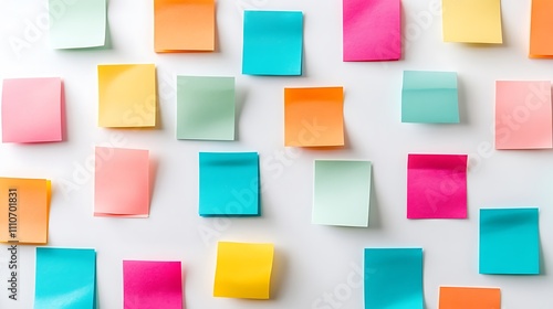 Sticky notes in various colors on a white background