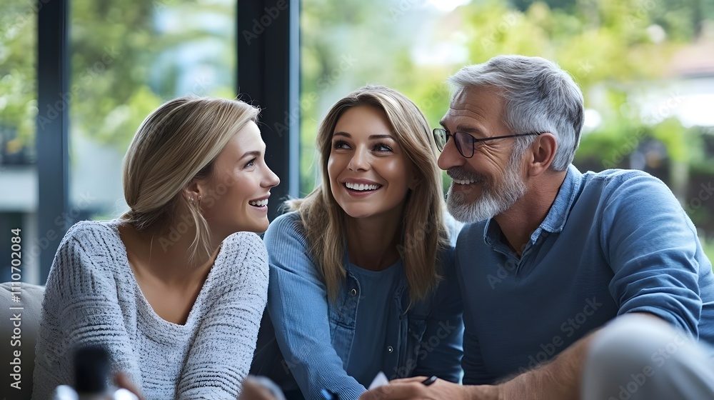 Happy Family Father Daughter and Granddaughter Smiling Together Happy Family Father Daughter and Granddaughter Smiling Together