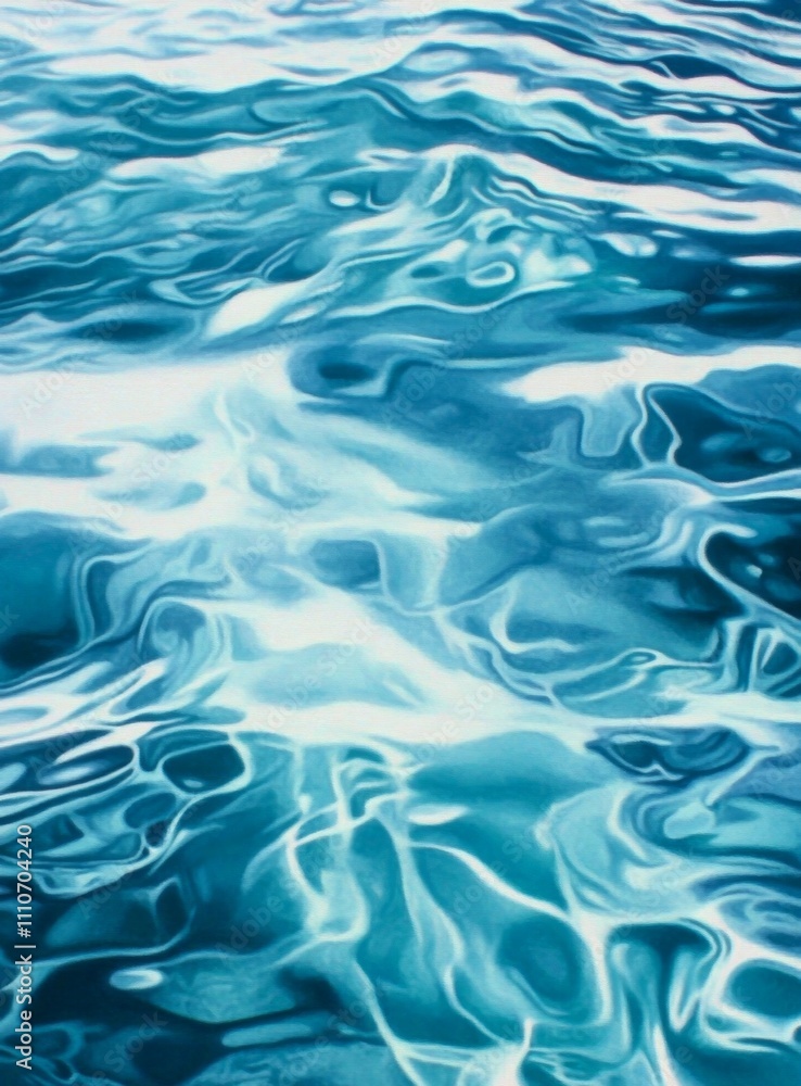 Calm ocean surface with gently lapping waves in shades of blue and white, creating a serene and dynamic background for underwater scenes. Calm ocean surface with gently lapping waves in shades of blue and white, creating a serene and dynamic background for underwater scenes.