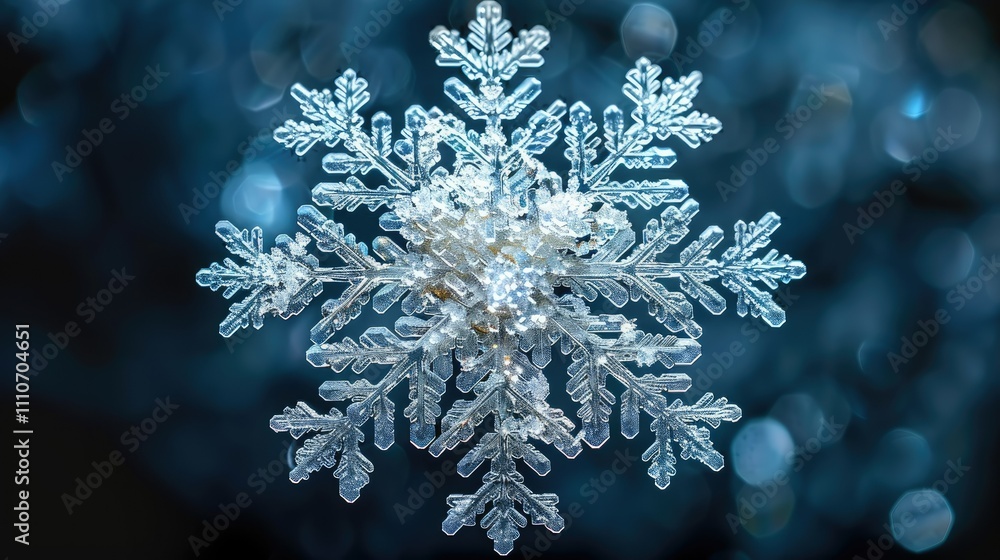 A close-up of a delicate snowflake against a blurred blue background, highlighting winter beauty. A close-up of a delicate snowflake against a blurred blue background, highlighting winter beauty.