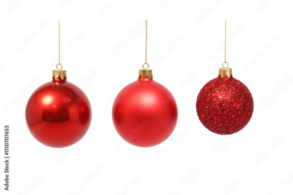 Three Christmas ornaments different textures red finishes golden caps Three Christmas ornaments different textures red finishes golden caps