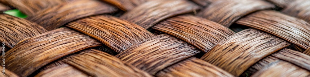 Fototapeta premium Close-up of intricately woven brown rattan showcasing texture and craftsmanship.
