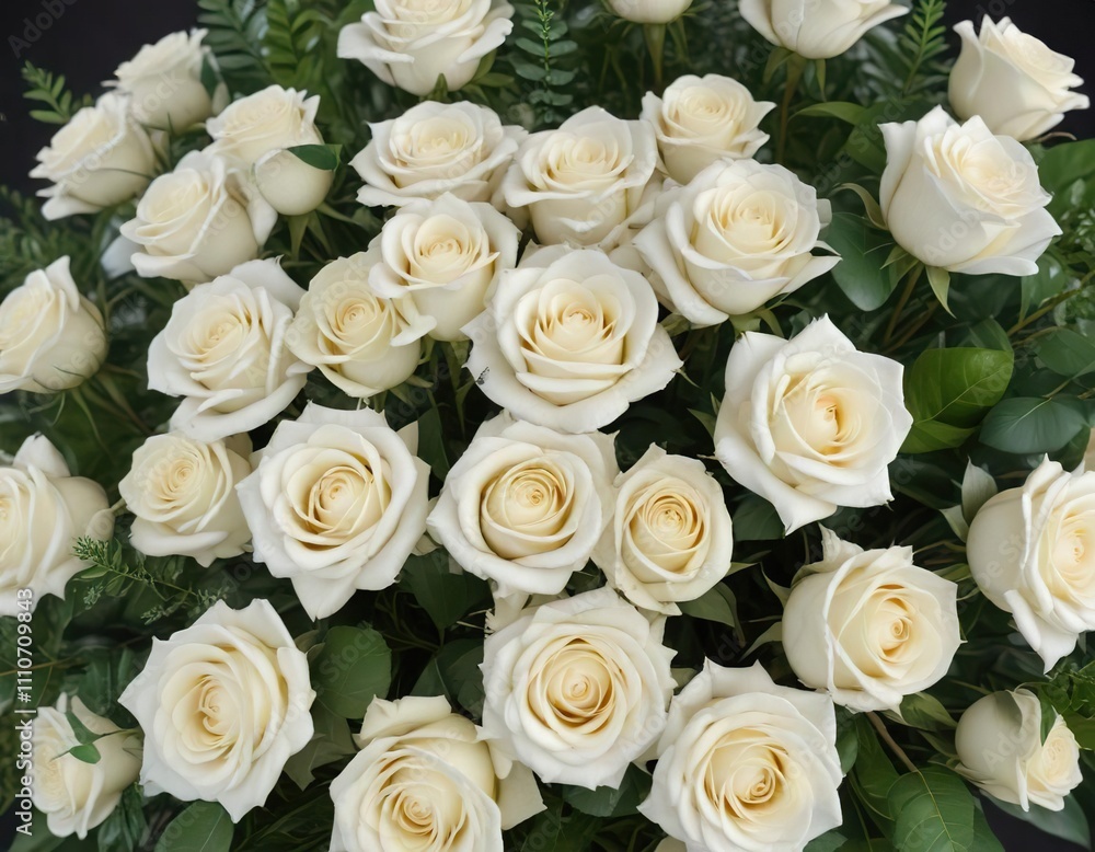 A bouquet of white roses in a colorful arrangement with greenery and flowers surrounding it, white roses, colorful arrangement A bouquet of white roses in a colorful arrangement with greenery and flowers surrounding it, white roses, colorful arrangement