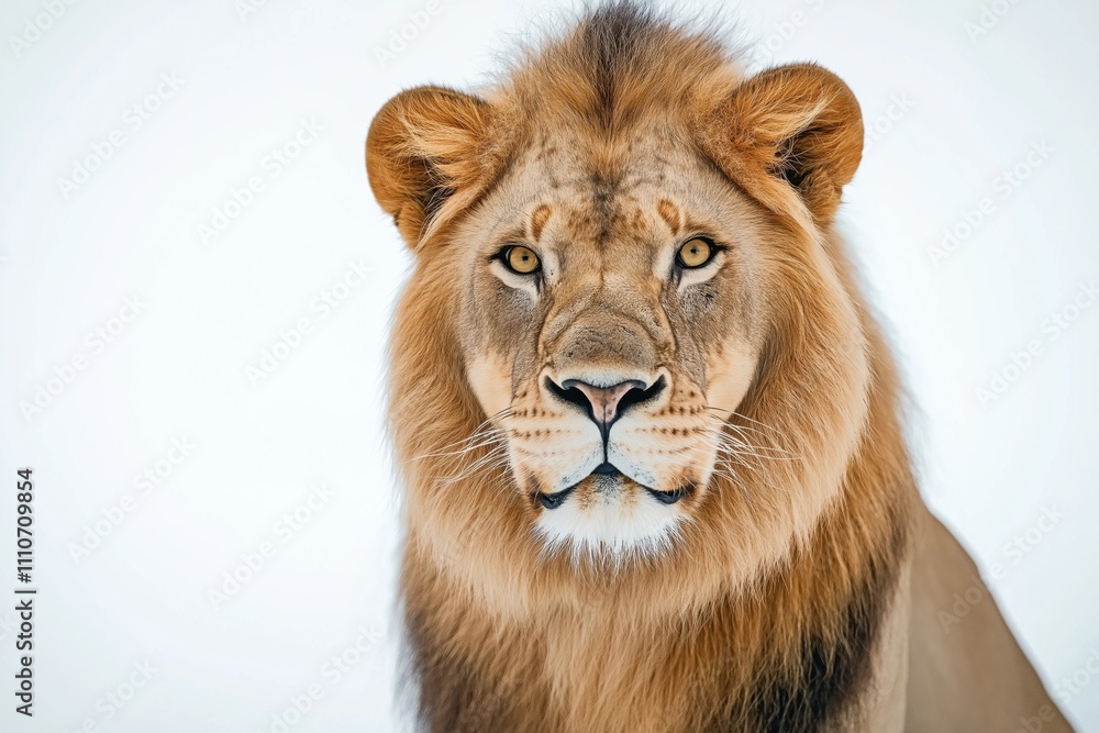 Studio photo of a lion isolated against a white background. Wildlife and conservation concept, space for copy. Studio photo of a lion isolated against a white background. Wildlife and conservation concept, space for copy.