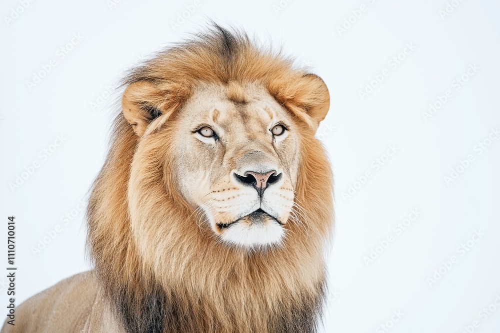 Studio photo of a lion isolated against a white background. Wildlife and conservation concept, space for copy. Studio photo of a lion isolated against a white background. Wildlife and conservation concept, space for copy.