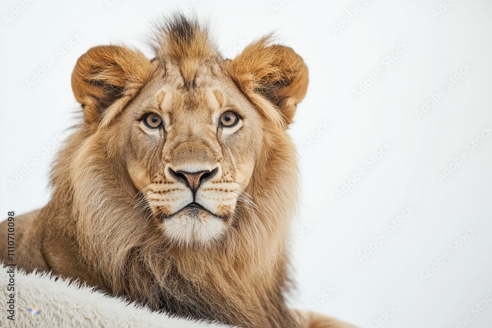 Studio photo of a lion isolated against a white background. Wildlife and conservation concept, space for copy. Studio photo of a lion isolated against a white background. Wildlife and conservation concept, space for copy.