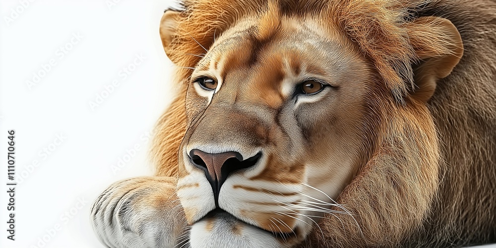 Fototapeta premium Studio photo of a lion isolated against a white background. Wildlife and conservation concept, space for copy.