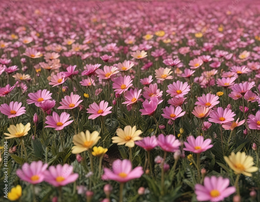 A field of pink flowers swaying in the breeze with yellow markings on their petals , pink wildflowers, yellow spotted flowers, nature photography A field of pink flowers swaying in the breeze with yellow markings on their petals , pink wildflowers, yellow spotted flowers, nature photography