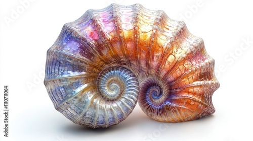 A colorful, intricately patterned nautilus shell showcasing natural beauty and design.