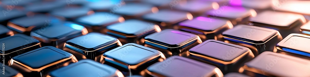 Close-up of metallic keyboard keys with vibrant backlight, emphasizing textures and reflections. Close-up of metallic keyboard keys with vibrant backlight, emphasizing textures and reflections.