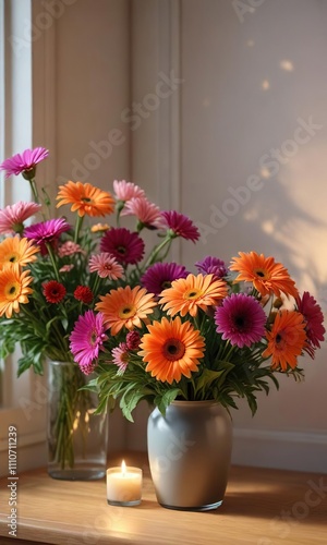 Wallpaper Mural Asters and gerberas in a warm, candlelit room, soothing decor, flowers, candlelight Torontodigital.ca