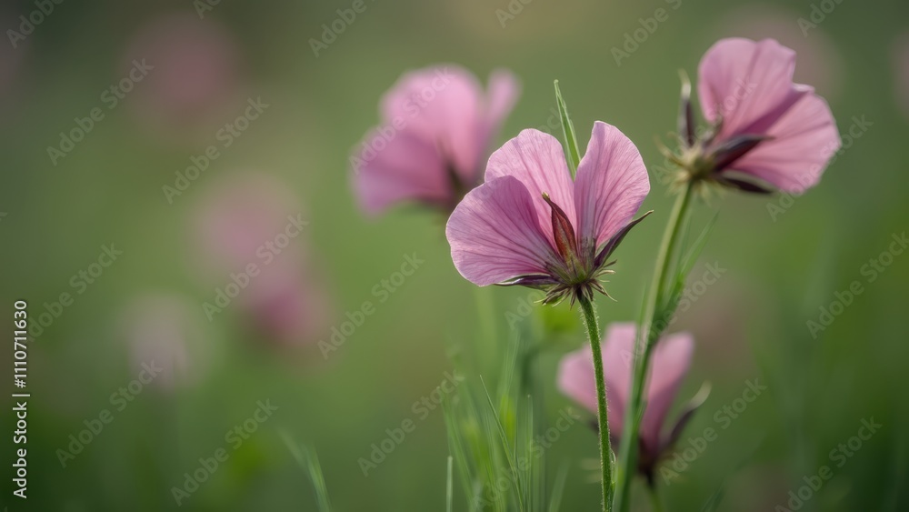 A close up of a pink flower in a field of grass A close up of a pink flower in a field of grass