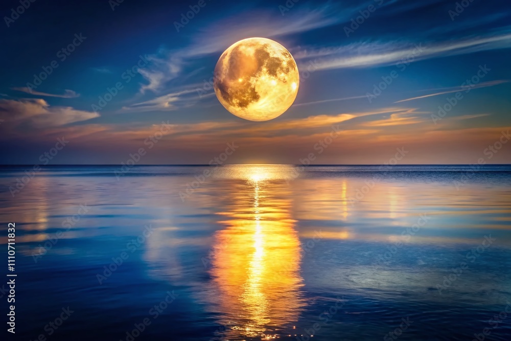 Full Moon Illuminating a Serene Night Sky Over Dark Sea with Reflections on Water, Creating a Captivating Lunar Scene for Low Light Photography Enthusiasts Full Moon Illuminating a Serene Night Sky Over Dark Sea with Reflections on Water, Creating a Captivating Lunar Scene for Low Light Photography Enthusiasts