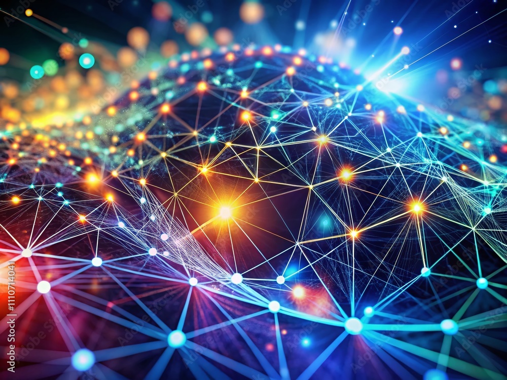 Obraz premium Futuristic Network Shape with Dynamic Patterns and Depth - Computer Generated Abstract Background Featuring Space for Text and Creative Designs