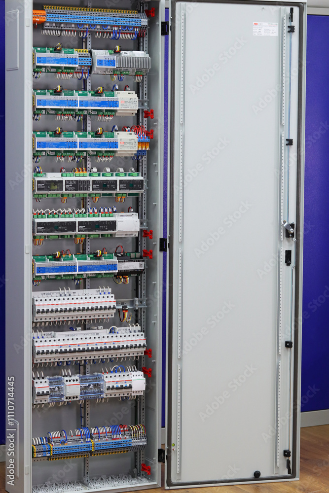 An electric switchboard for the organization of electricity supply to the apartment. Close-up. Soft focus. An electric switchboard for the organization of electricity supply to the apartment. Close-up. Soft focus.