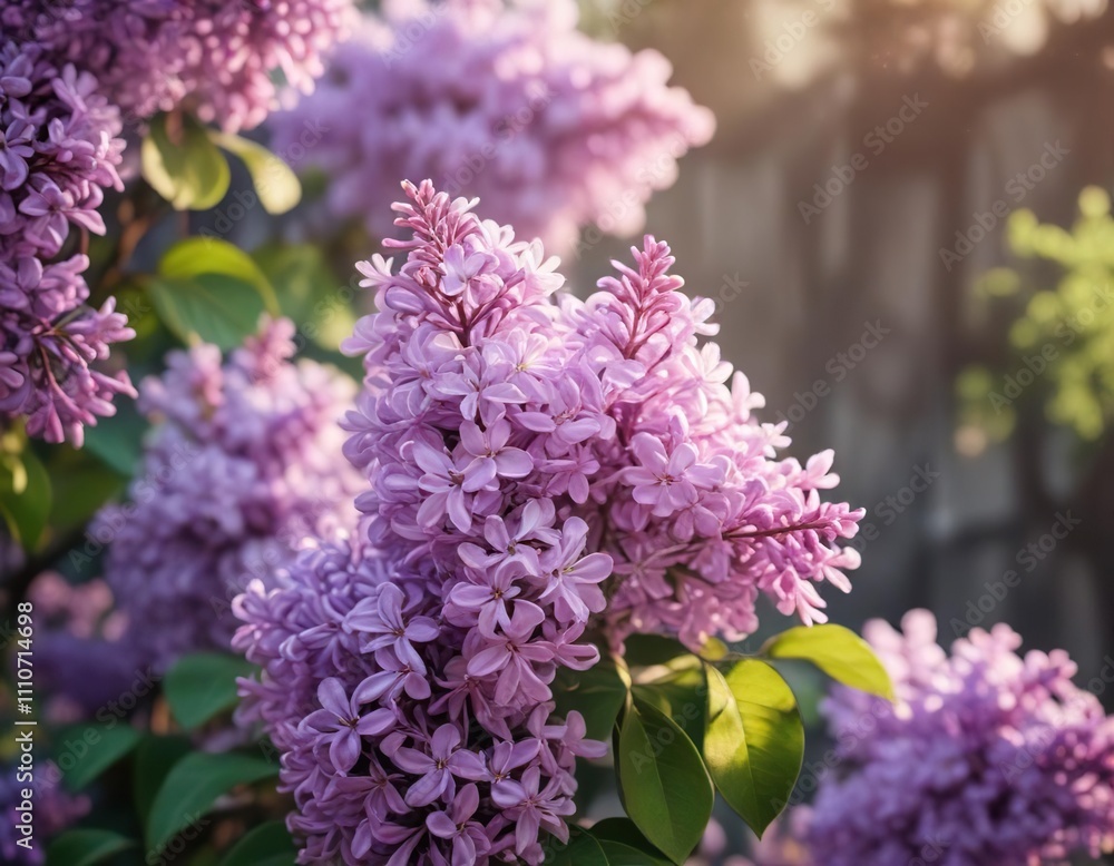 Close-up of lilac flowers with soft focus and warm lighting, floral texture, warm lighting Close-up of lilac flowers with soft focus and warm lighting, floral texture, warm lighting
